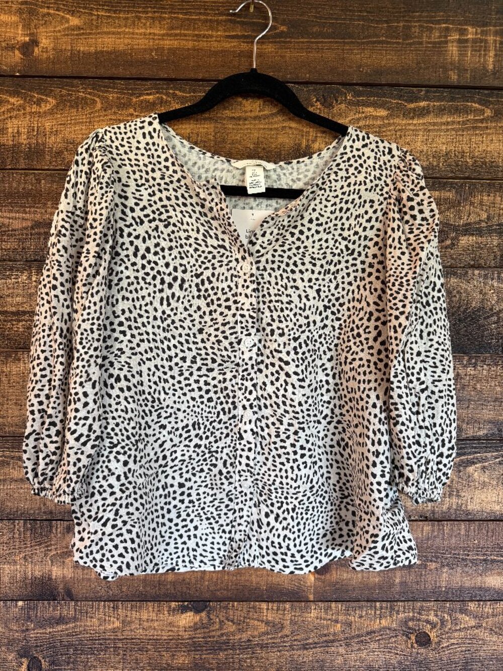 H&M Linen Blend Puff Sleeve Blouse